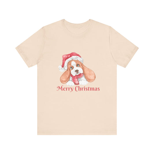 Christmas Puppy T-Shirt — 'Merry Christmas' Cute Dog in Santa Hat