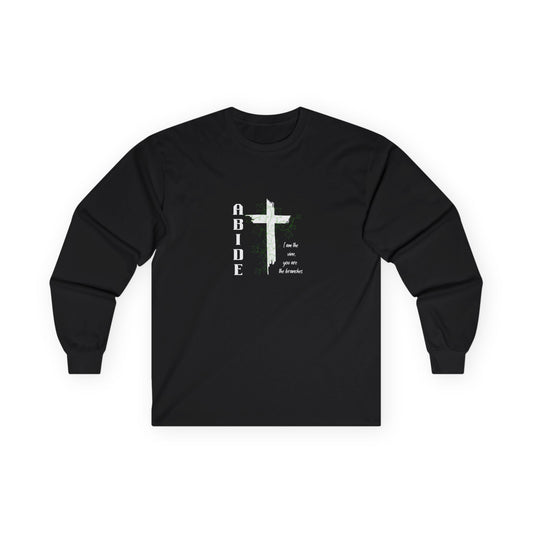 Abide Cross Long Sleeve Tee — Christian Faith Graphic Shirt