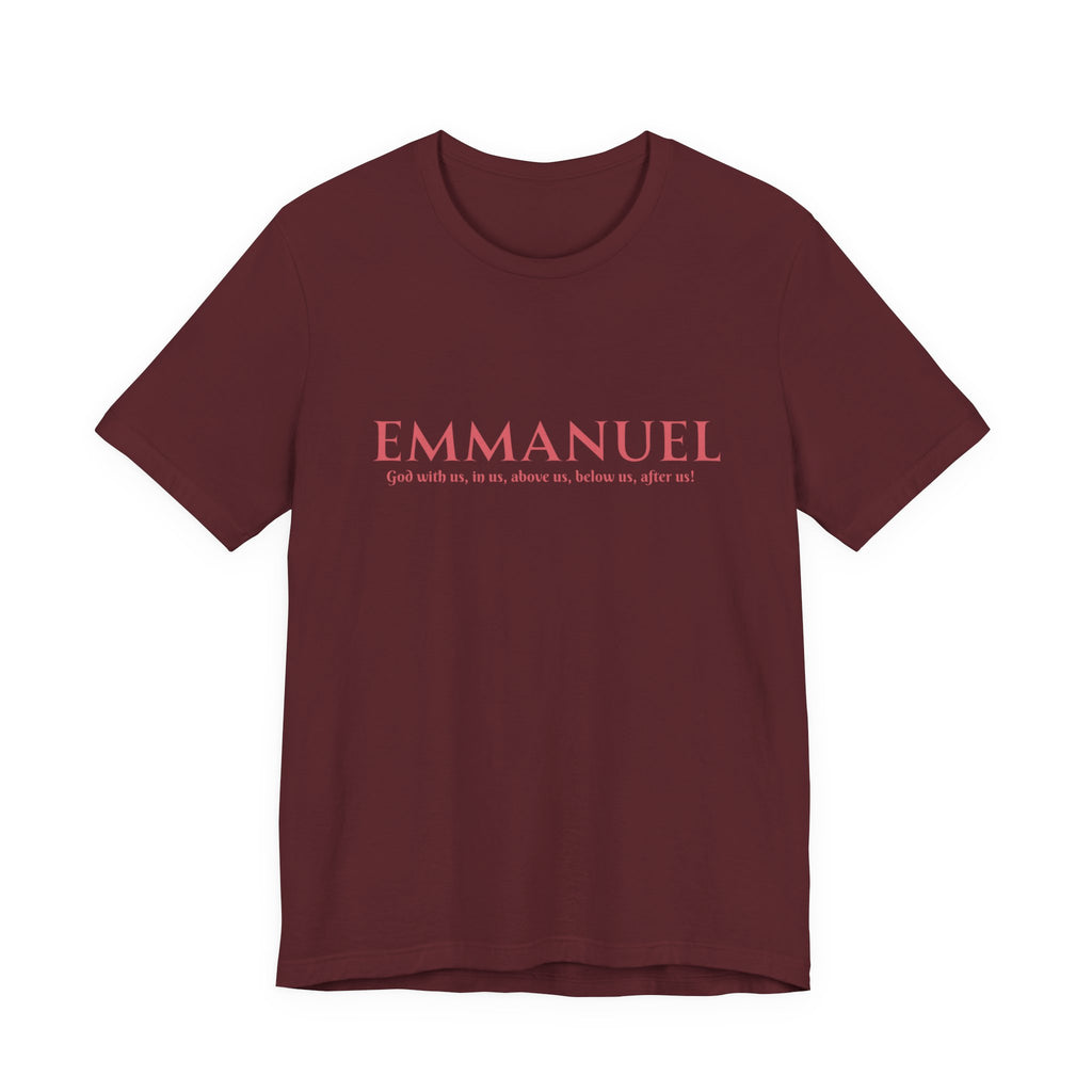 Emmanuel Christian T-Shirt — 'Emmanuel' Pink Script Faith Tee