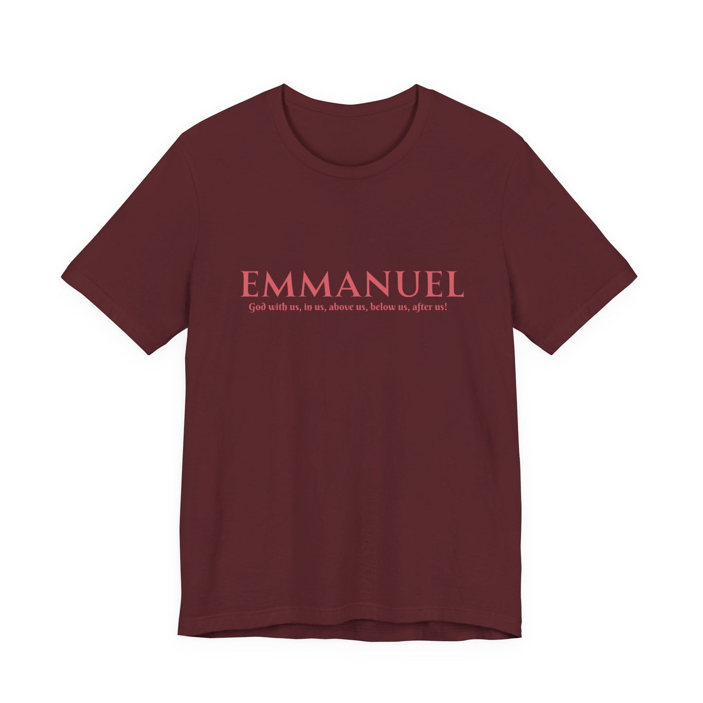Emmanuel Christian T-Shirt — 'Emmanuel' Pink Script Faith Tee