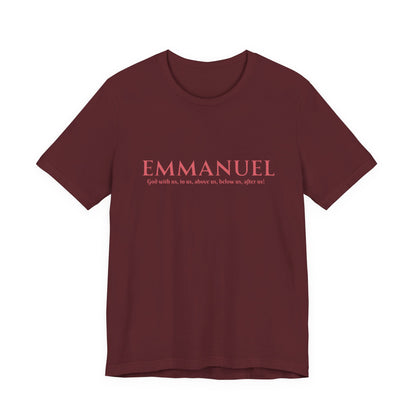 Emmanuel Christian T-Shirt — 'Emmanuel' Pink Script Faith Tee
