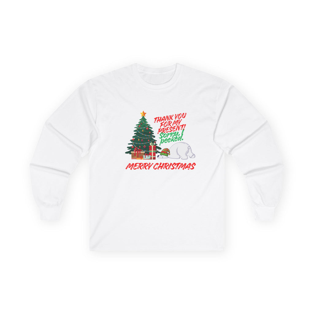Christmas Polar Bear Long Sleeve Tee — "Thank You For Any Present! Some Peace" Holiday Shirt