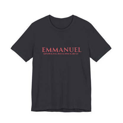 Emmanuel Christian T-Shirt — 'Emmanuel' Pink Script Faith Tee