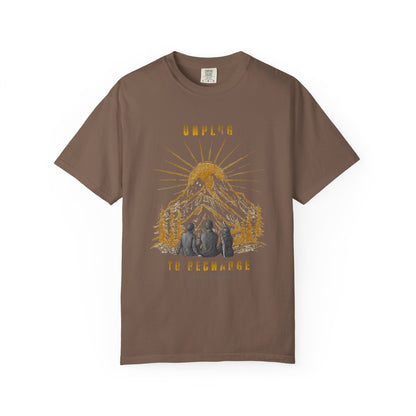 Adventure T-Shirt — "Unplug to Recharge" Mountain Camping Graphic