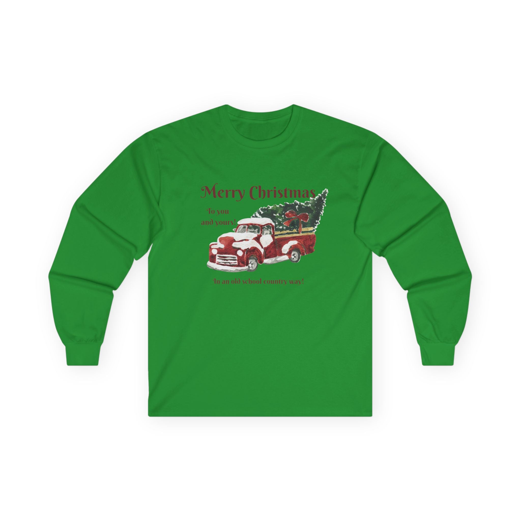 Christmas Vintage Truck Long Sleeve Tee — "Merry Christmas" Holiday Shirt