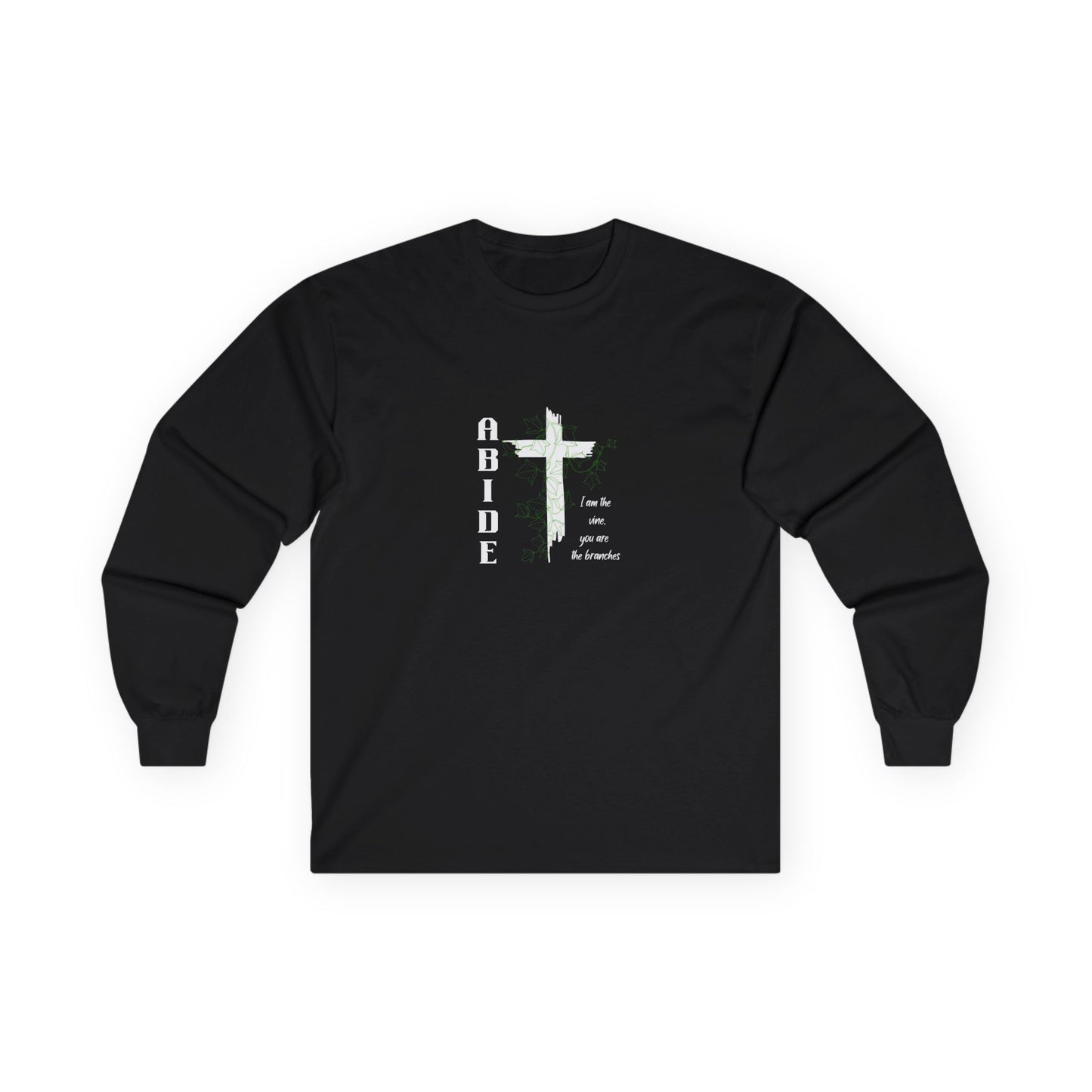 Abide Cross Long Sleeve Tee — Christian Faith Graphic Shirt