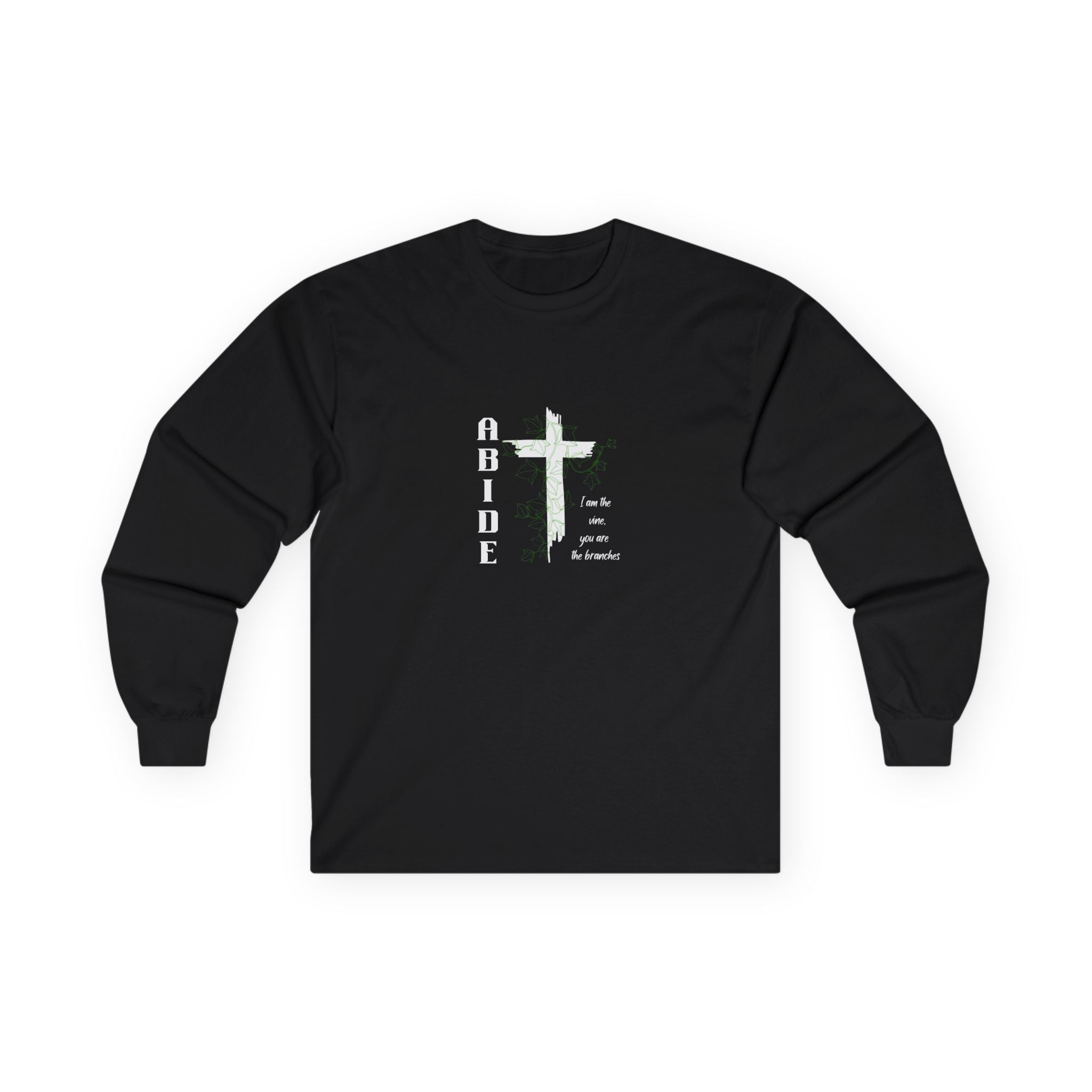 Abide Cross Long Sleeve Tee — Christian Faith Graphic Shirt