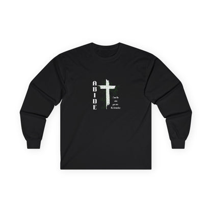Abide Cross Long Sleeve Tee — Christian Faith Graphic Shirt