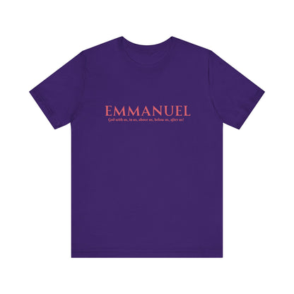 Emmanuel Christian T-Shirt — 'Emmanuel' Pink Script Faith Tee