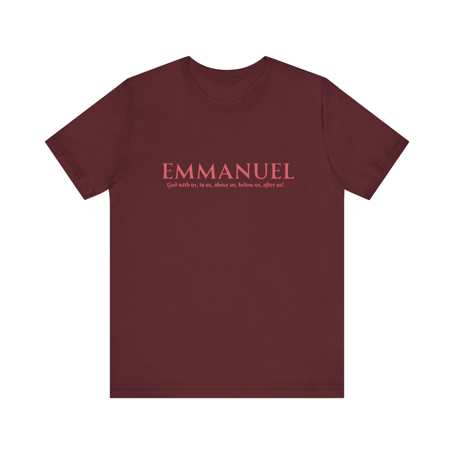Emmanuel Christian T-Shirt — 'Emmanuel' Pink Script Faith Tee