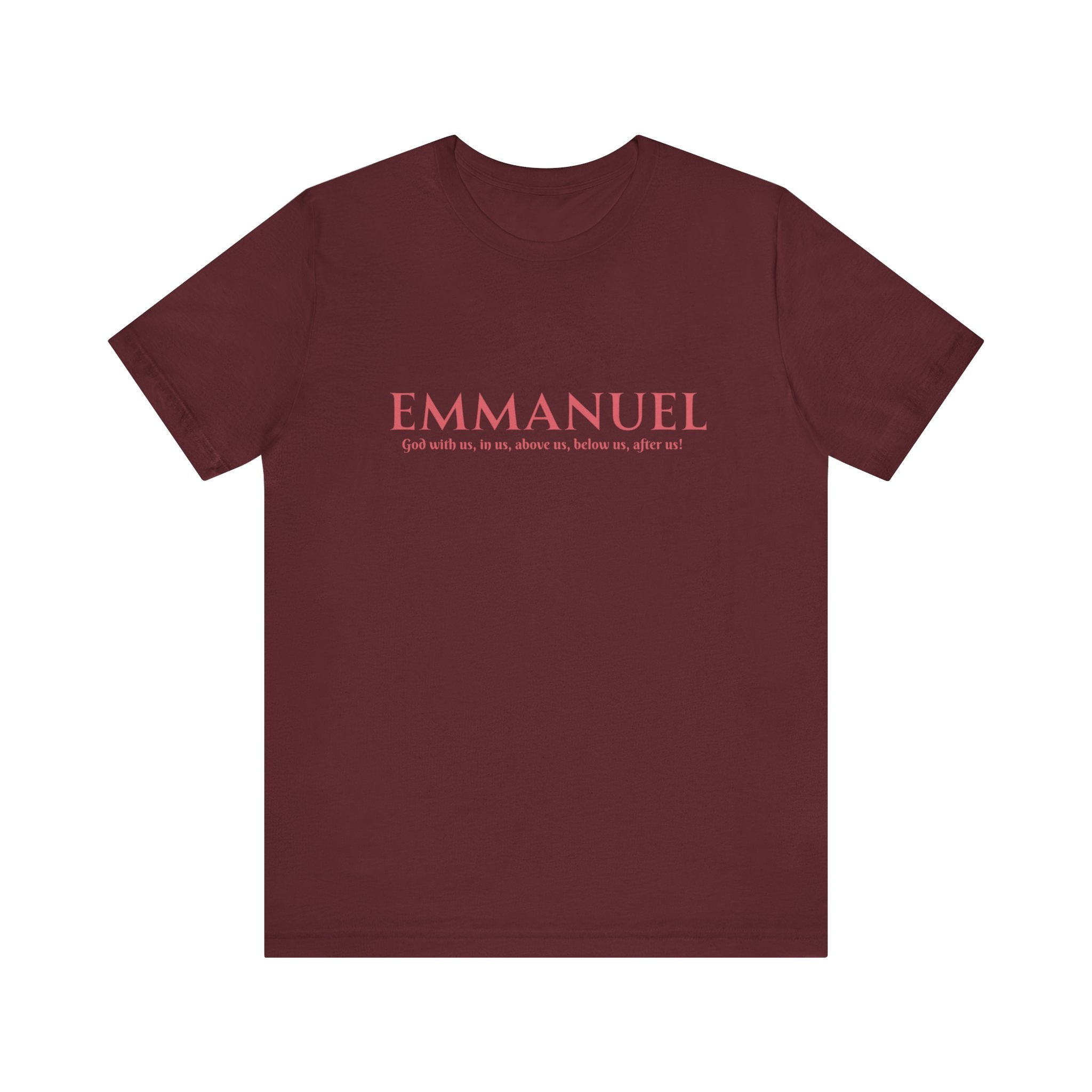 Emmanuel Christian T-Shirt — 'Emmanuel' Pink Script Faith Tee