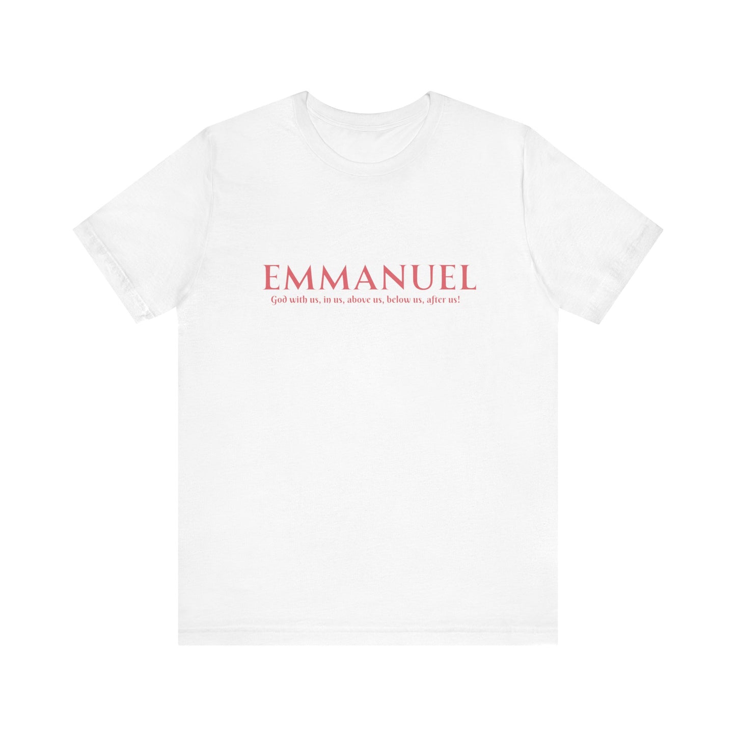 Emmanuel Christian T-Shirt — 'Emmanuel' Pink Script Faith Tee