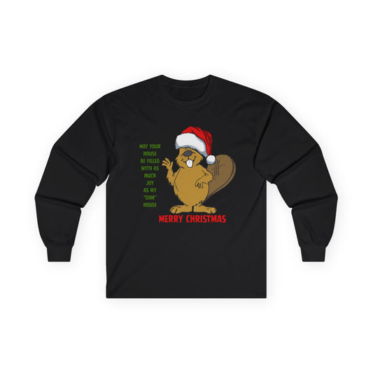 Christmas Beaver Long Sleeve Tee — "Merry Christmas" Holiday Graphic