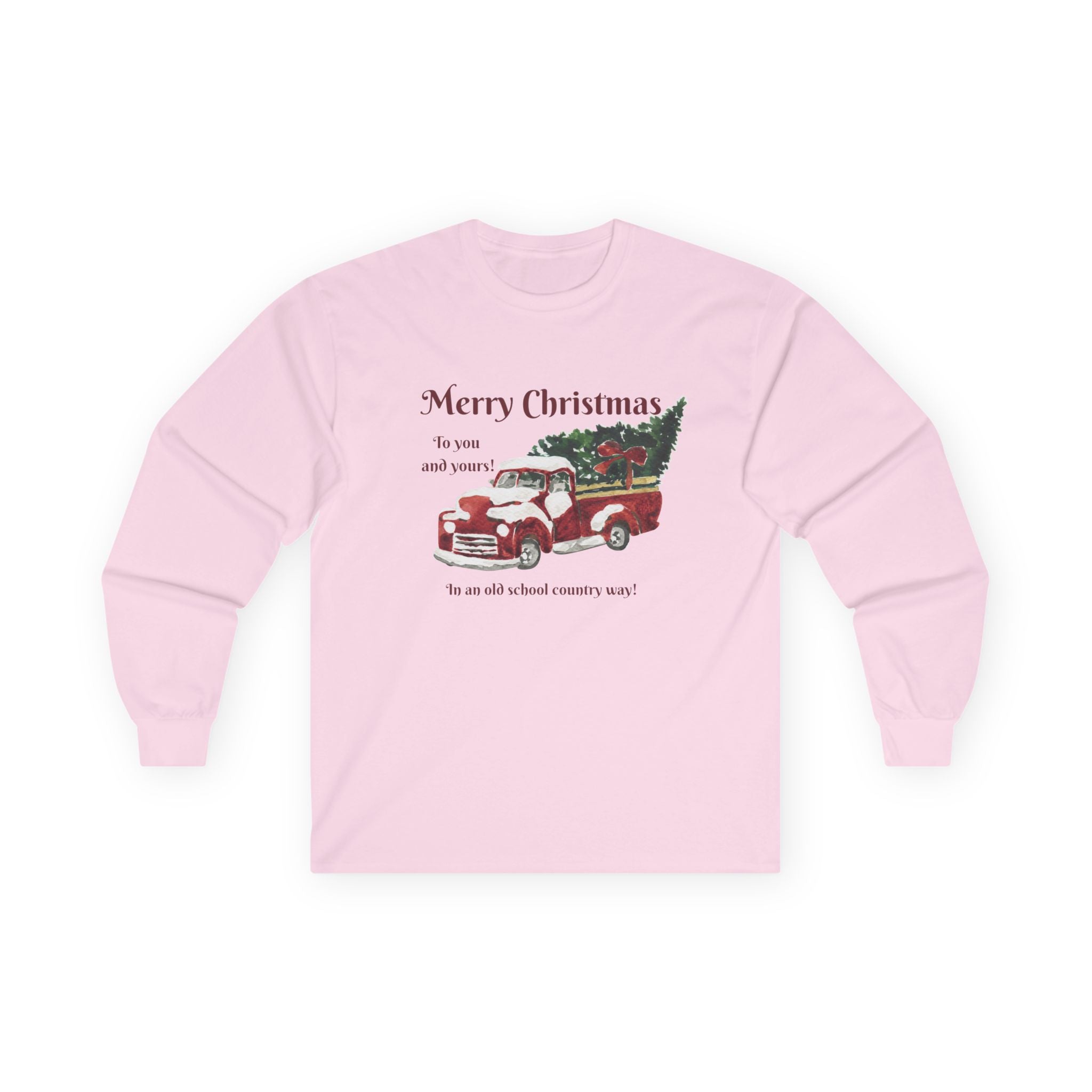 Christmas Vintage Truck Long Sleeve Tee — "Merry Christmas" Holiday Shirt