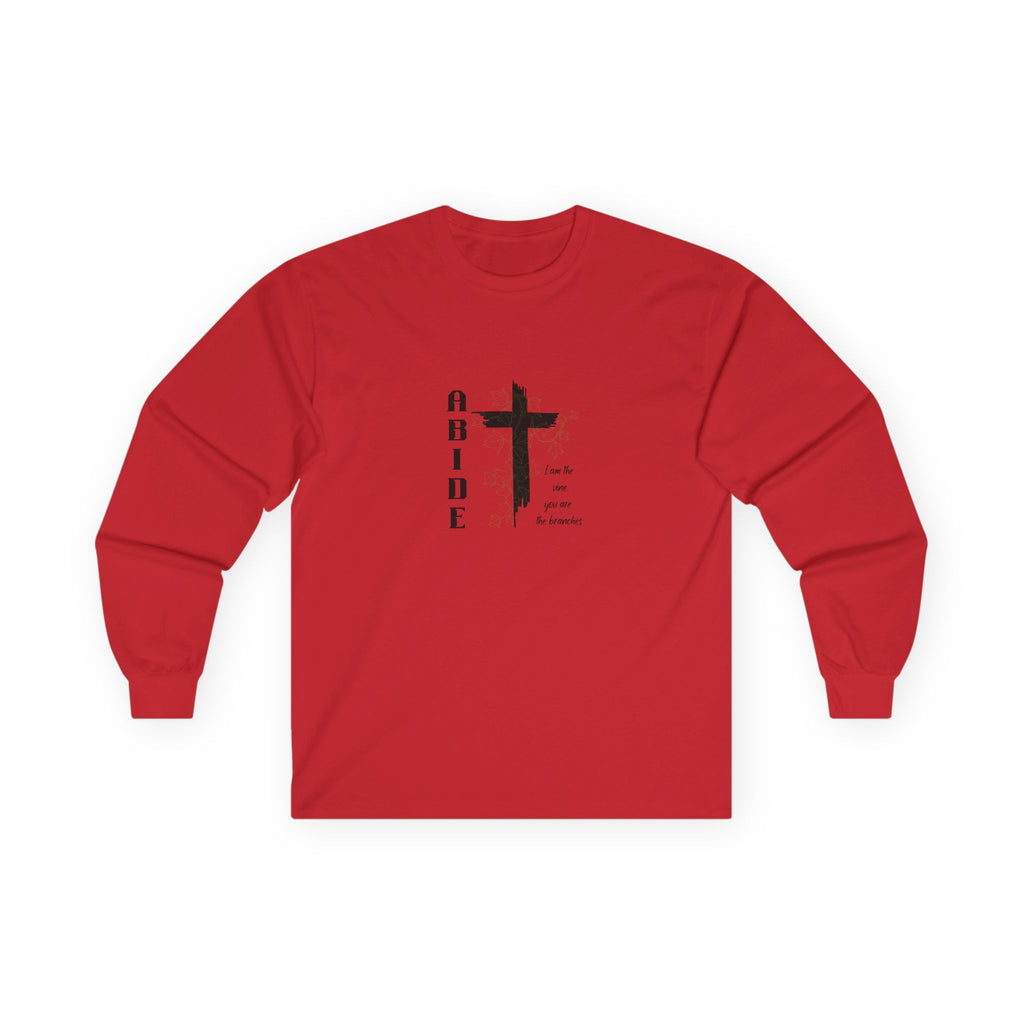 Abide Cross Long Sleeve Tee — Christian Faith Graphic Shirt