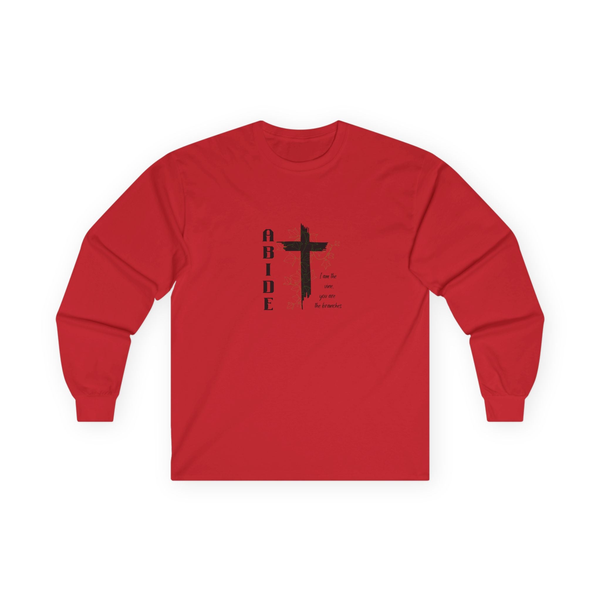 Abide Cross Long Sleeve Tee — Christian Faith Graphic Shirt