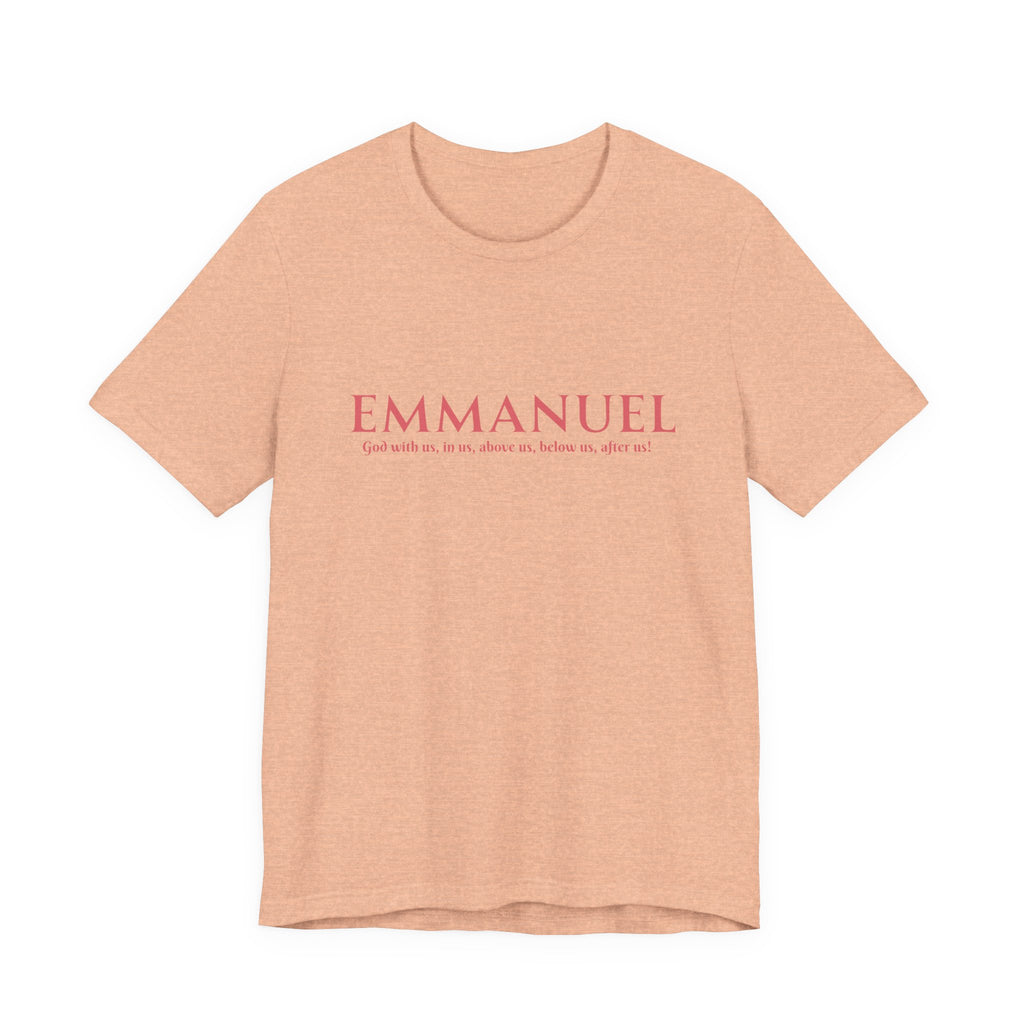 Emmanuel Christian T-Shirt — 'Emmanuel' Pink Script Faith Tee