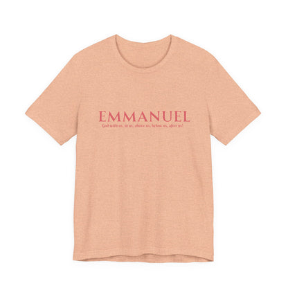 Emmanuel Christian T-Shirt — 'Emmanuel' Pink Script Faith Tee