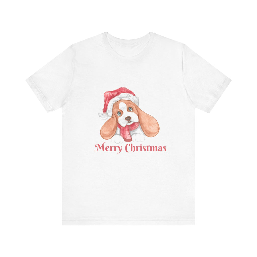 Christmas Puppy T-Shirt — 'Merry Christmas' Cute Dog in Santa Hat