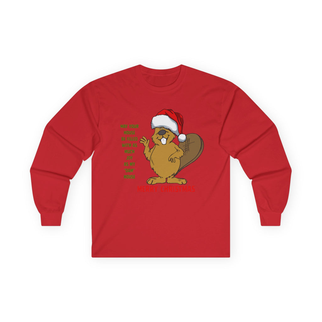 Christmas Beaver Long Sleeve Tee — "Merry Christmas" Holiday Graphic