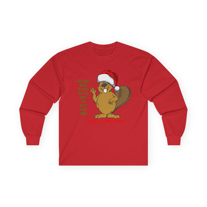 Christmas Beaver Long Sleeve Tee — "Merry Christmas" Holiday Graphic