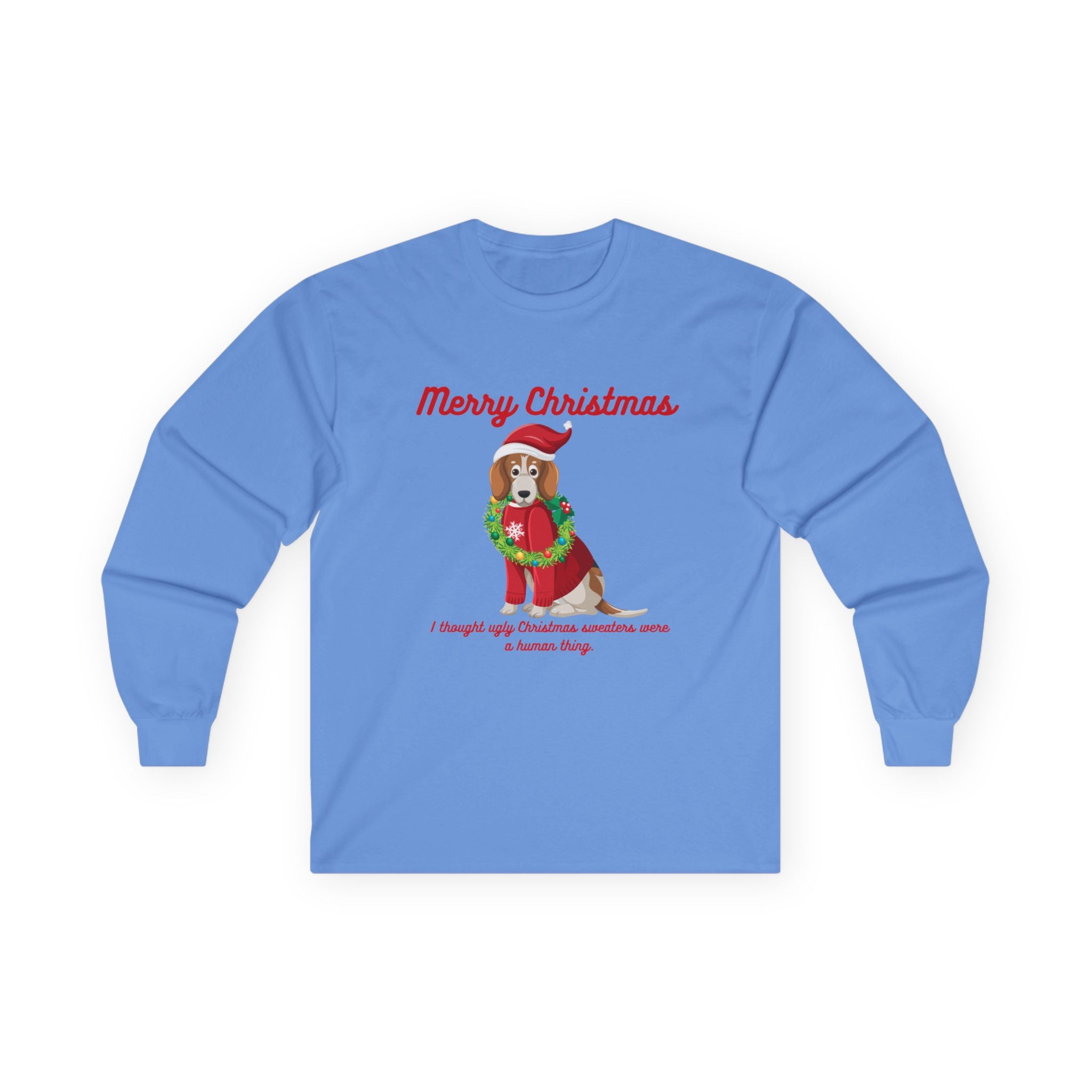 Christmas Dog Long Sleeve Tee – "Merry Christmas" Corgi Wreath Holiday Shirt