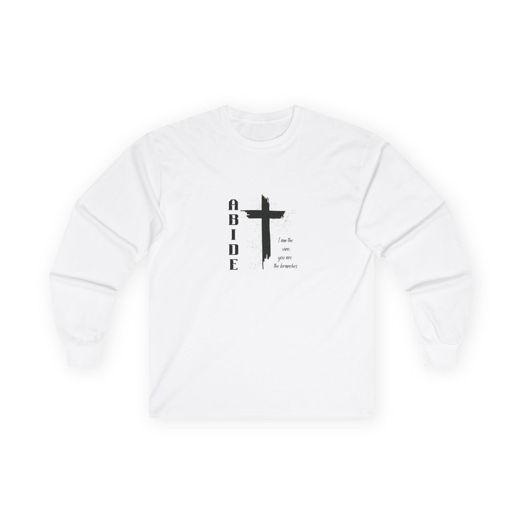 Abide Cross Long Sleeve Tee — Christian Faith Graphic Shirt