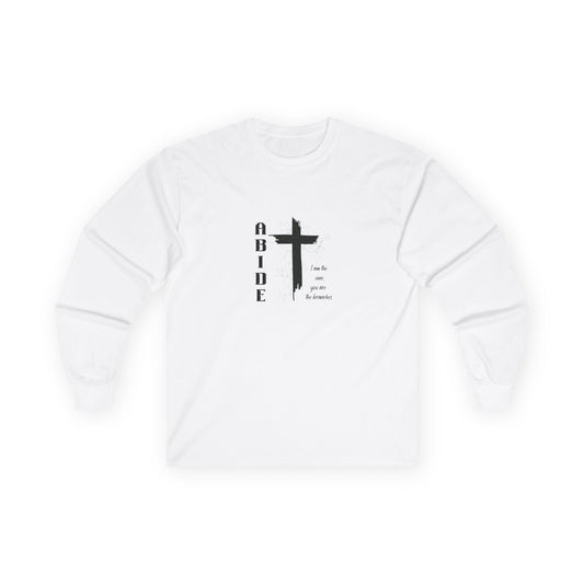 Abide Cross Long Sleeve Tee — Christian Faith Graphic Shirt