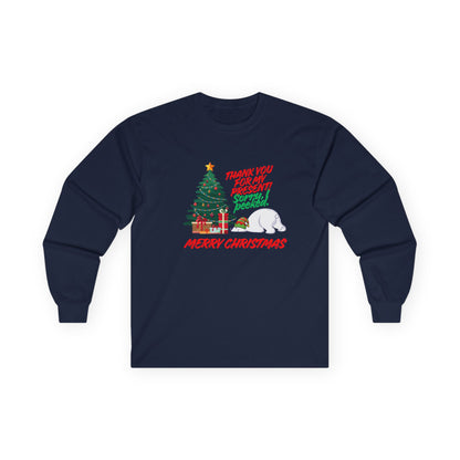 Christmas Polar Bear Long Sleeve Tee — "Thank You For Any Present! Some Peace" Holiday Shirt