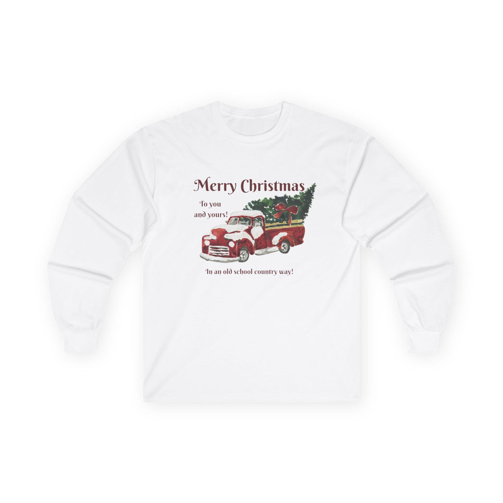 Christmas Vintage Truck Long Sleeve Tee — "Merry Christmas" Holiday Shirt
