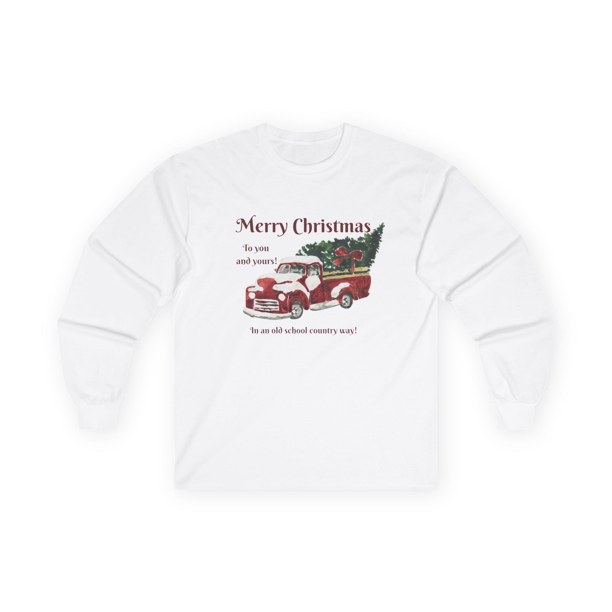 Christmas Vintage Truck Long Sleeve Tee — "Merry Christmas" Holiday Shirt