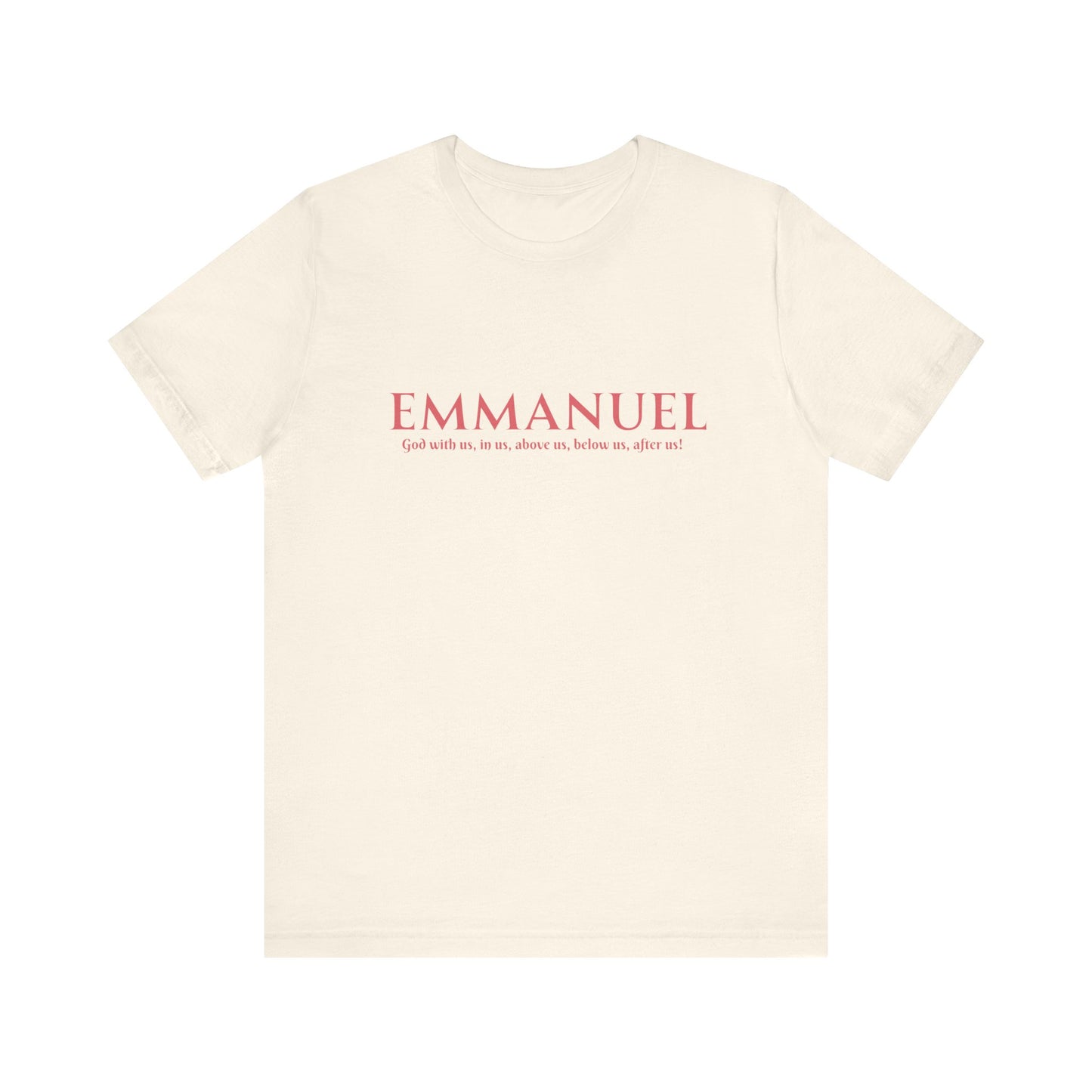 Emmanuel Christian T-Shirt — 'Emmanuel' Pink Script Faith Tee