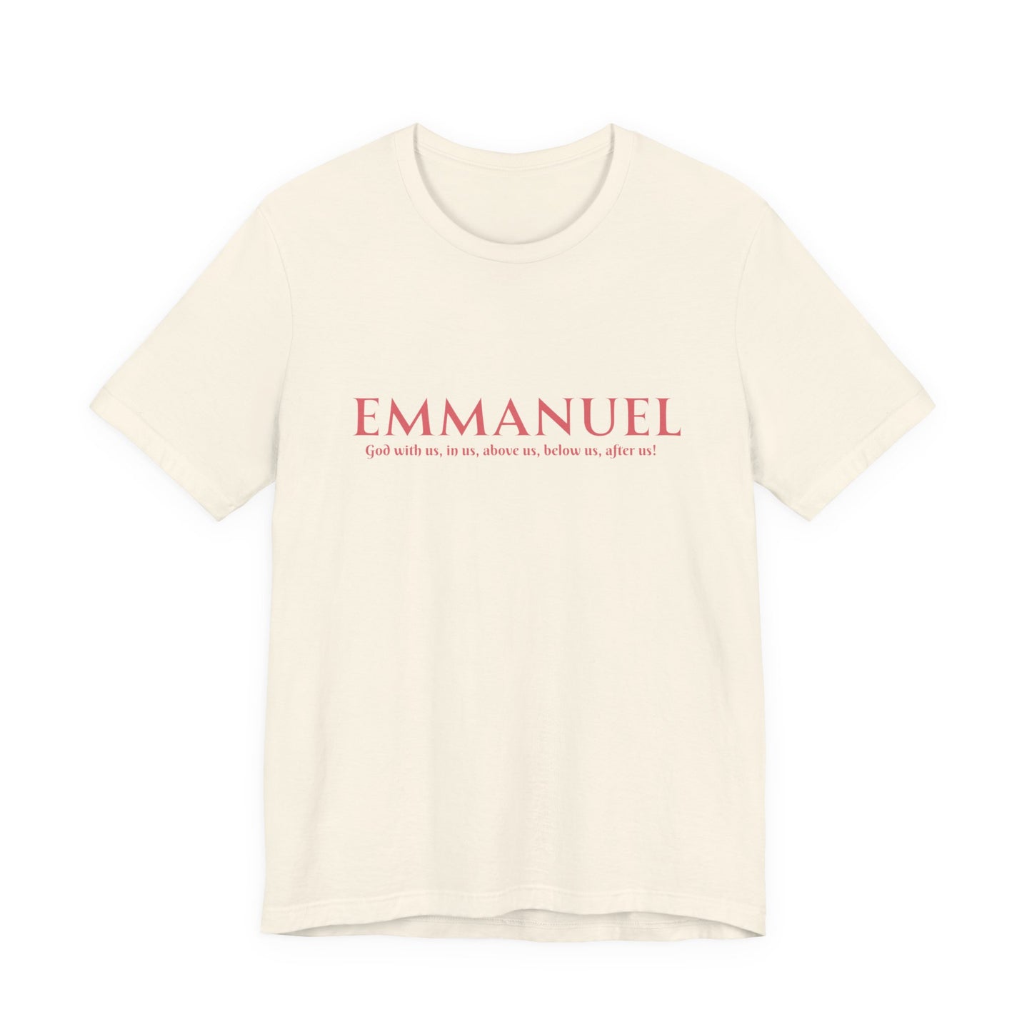 Emmanuel Christian T-Shirt — 'Emmanuel' Pink Script Faith Tee