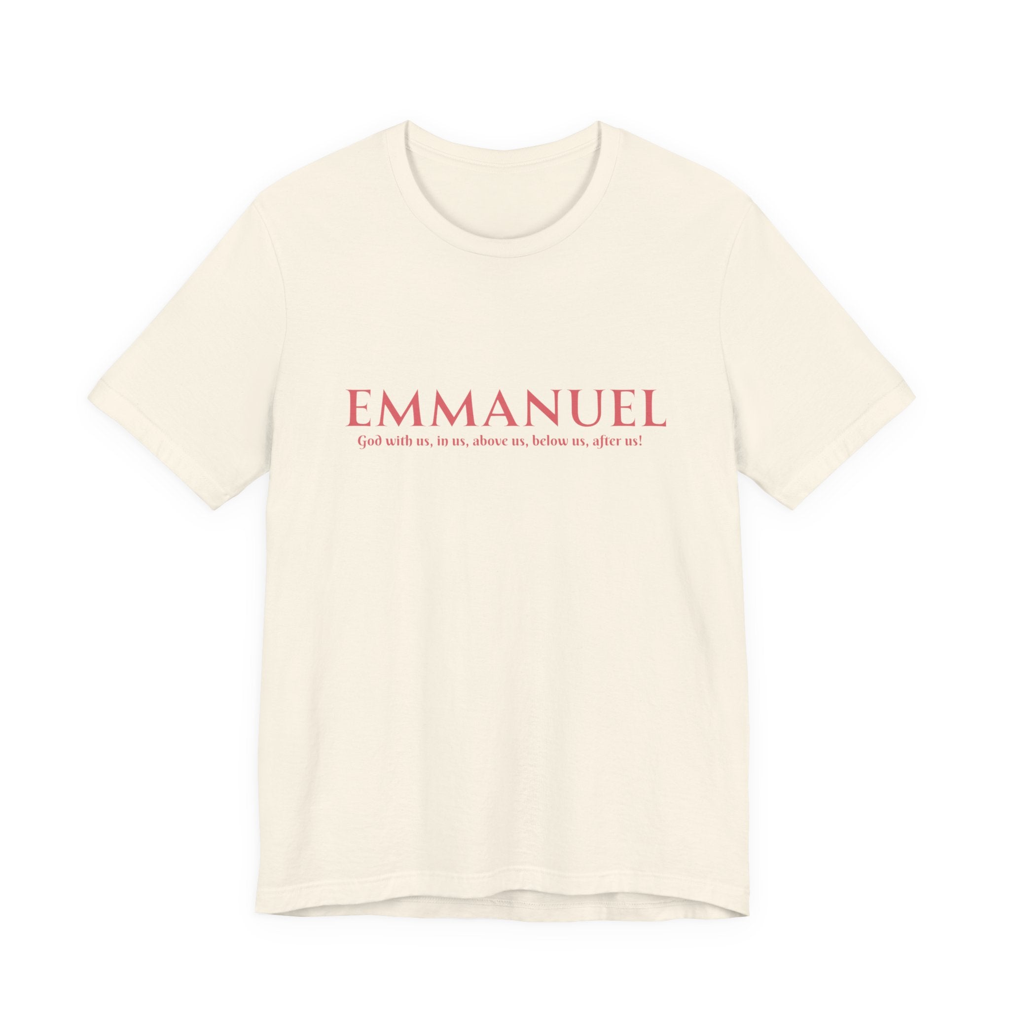 Emmanuel Christian T-Shirt — 'Emmanuel' Pink Script Faith Tee