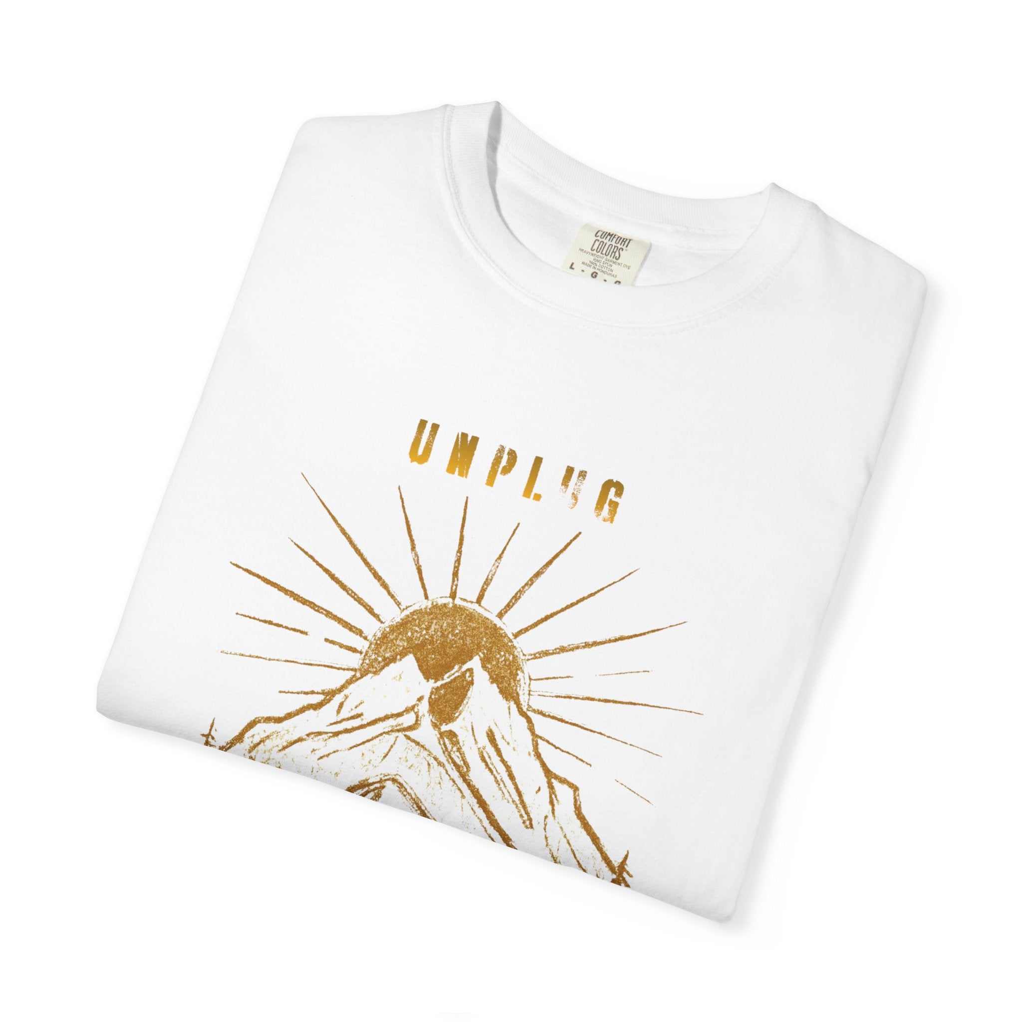 Adventure T-Shirt — "Unplug to Recharge" Mountain Camping Graphic