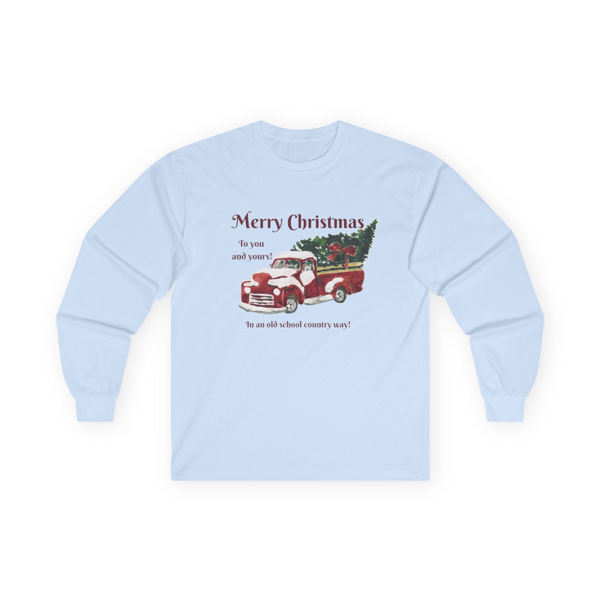 Christmas Vintage Truck Long Sleeve Tee — "Merry Christmas" Holiday Shirt