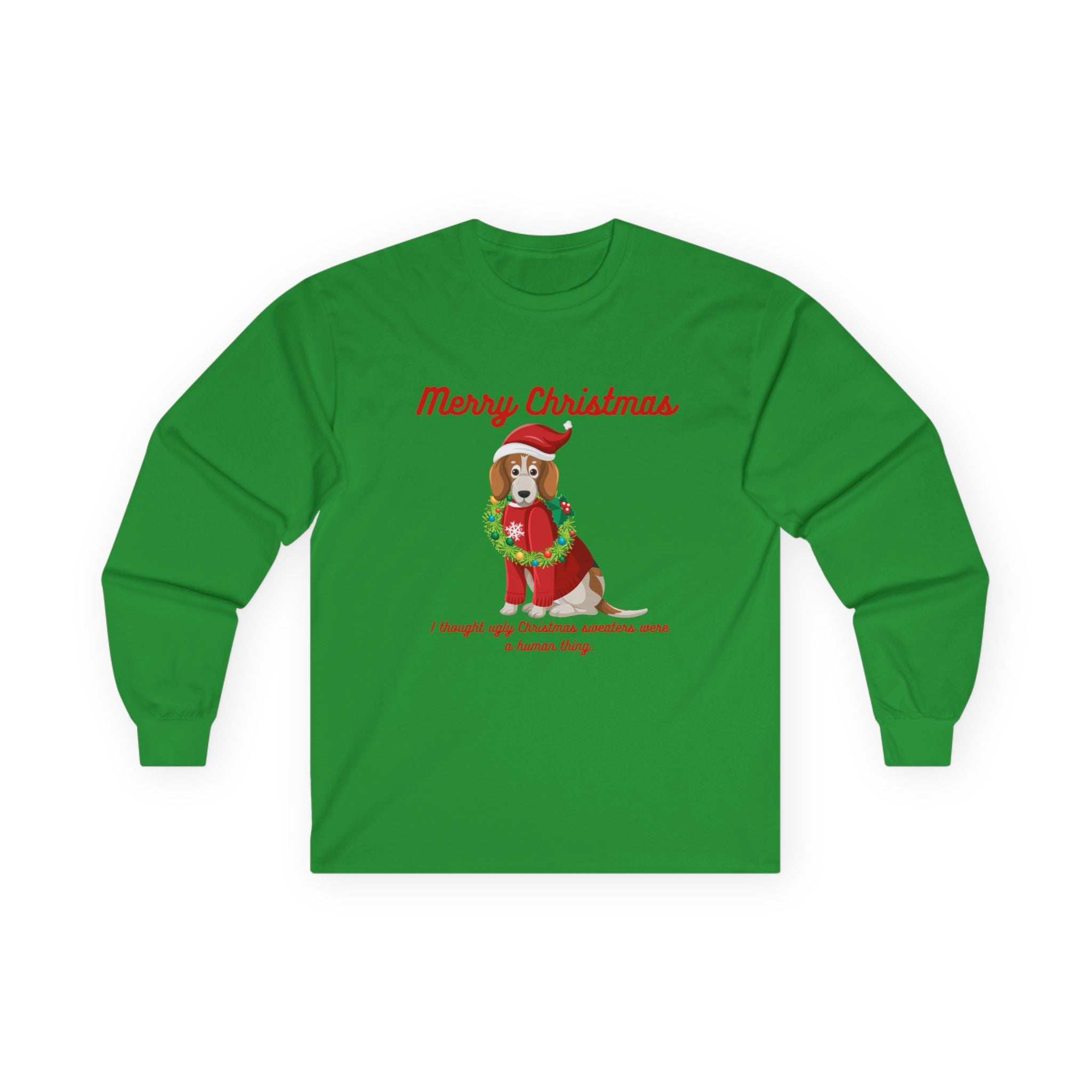 Christmas Dog Long Sleeve Tee – "Merry Christmas" Corgi Wreath Holiday Shirt