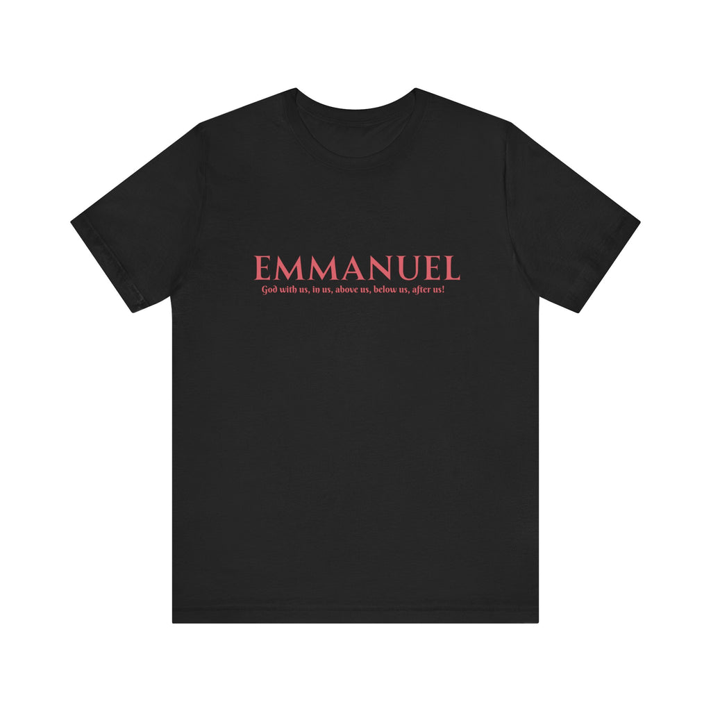Emmanuel Christian T-Shirt — 'Emmanuel' Pink Script Faith Tee