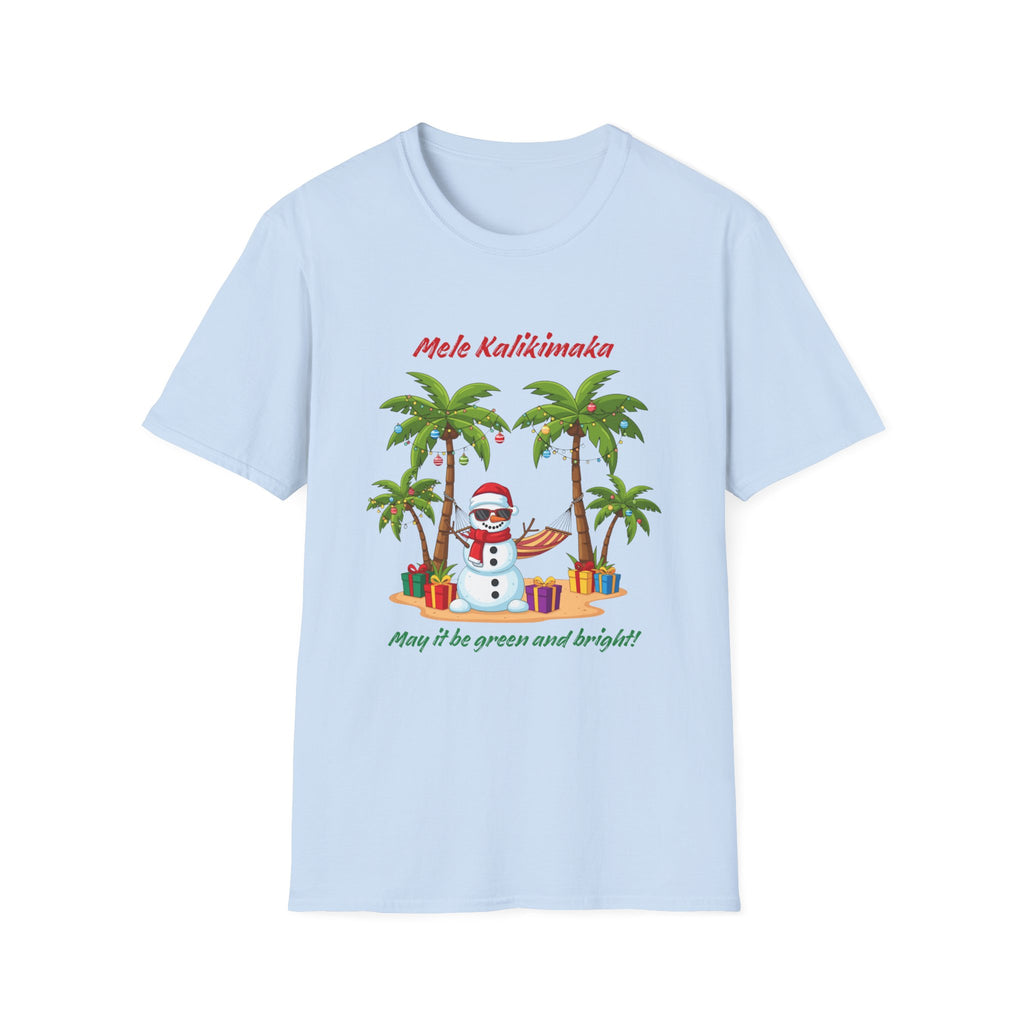 T-Shirt — 'Mele Kalikimaka' Tropical Christmas Snowman Tee