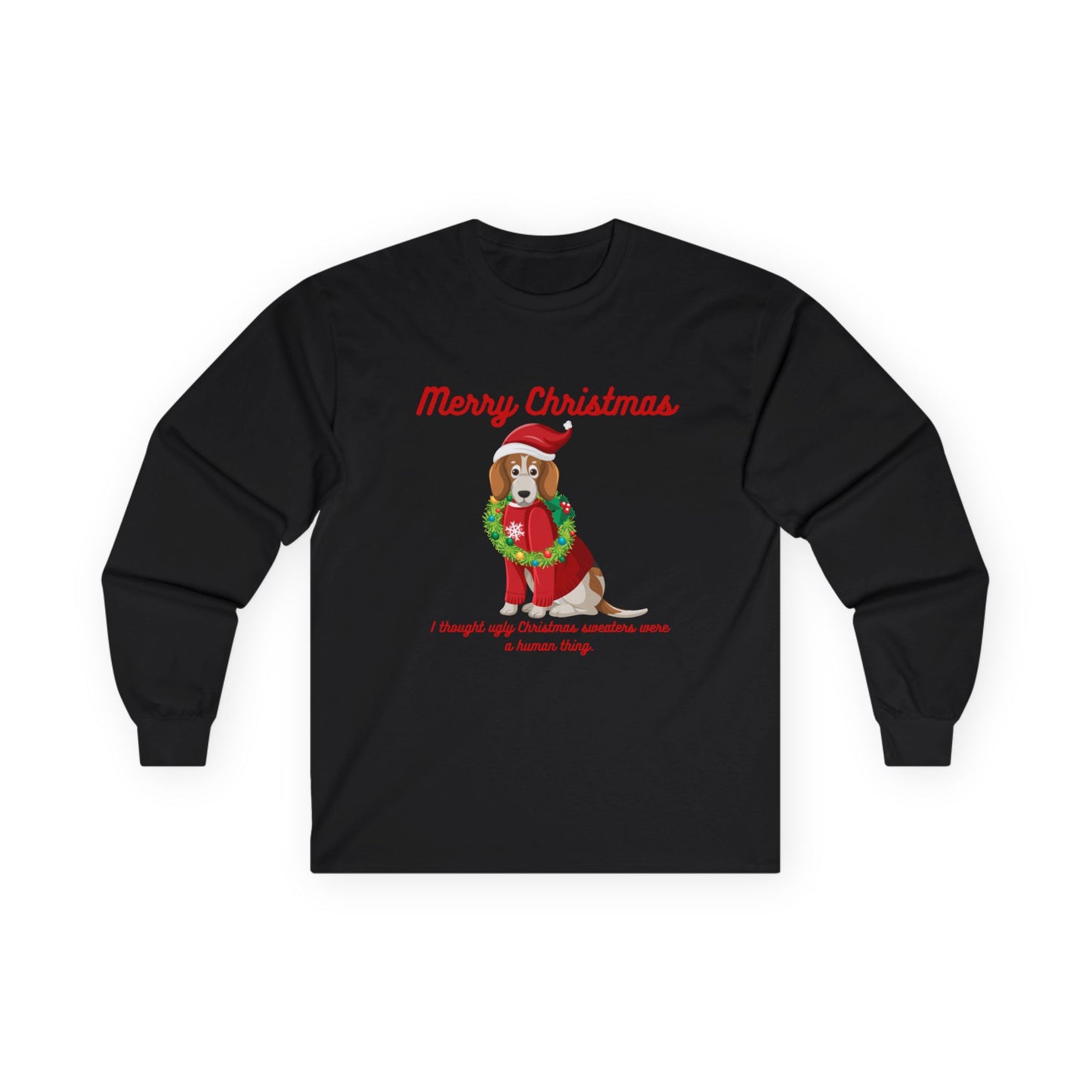 Christmas Dog Long Sleeve Tee – "Merry Christmas" Corgi Wreath Holiday Shirt