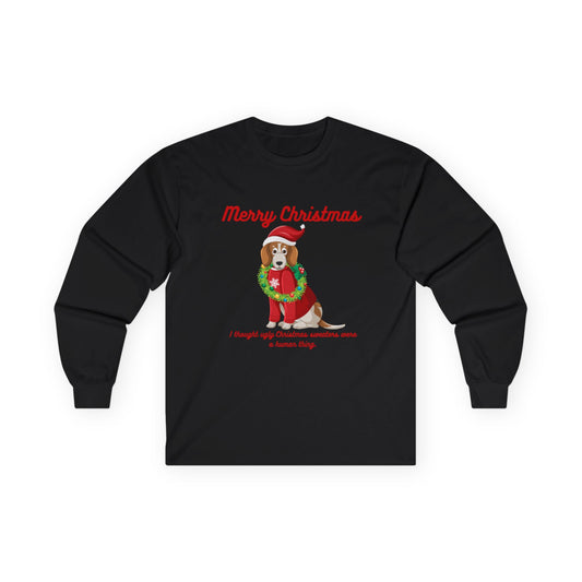 Christmas Dog Long Sleeve Tee – "Merry Christmas" Corgi Wreath Holiday Shirt