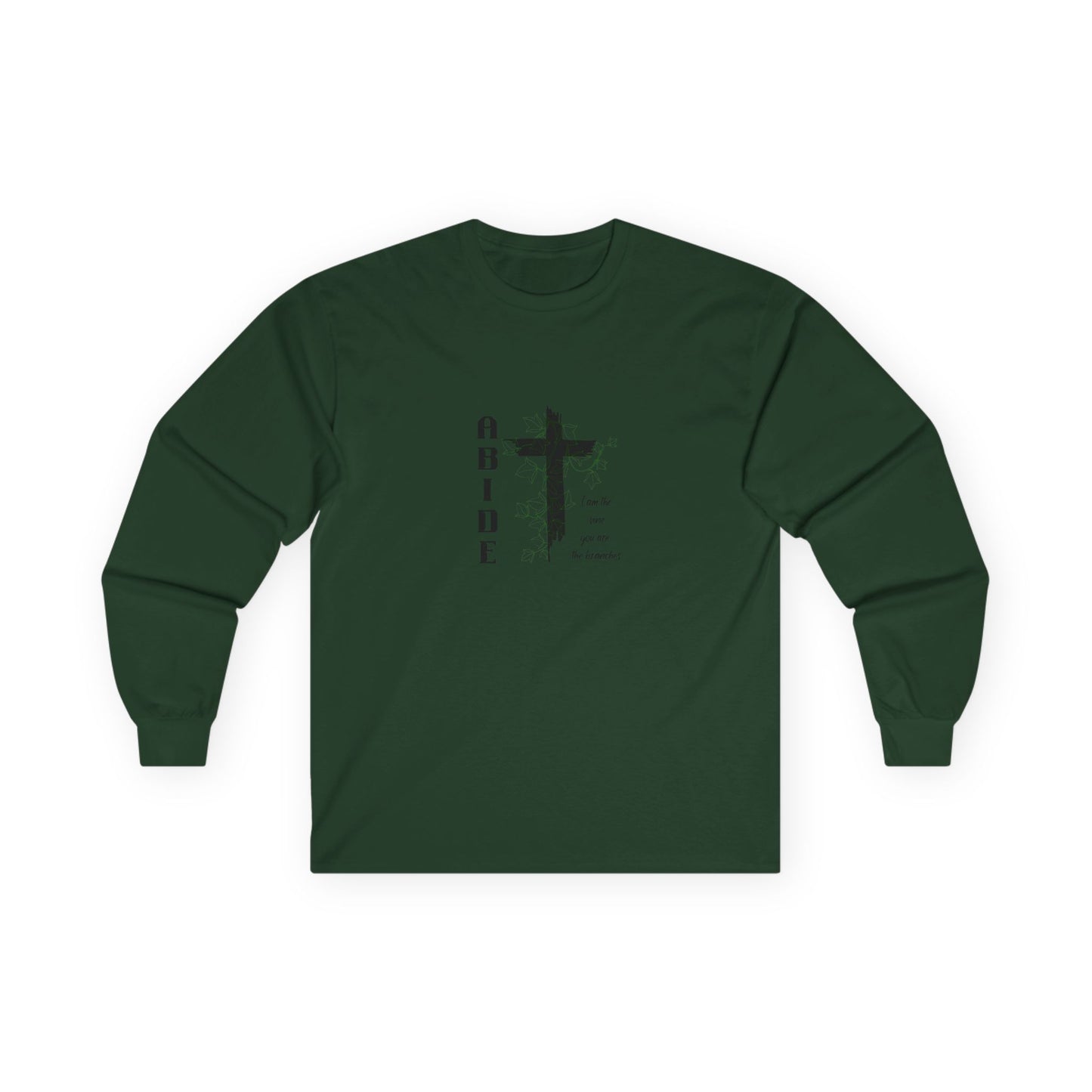 Abide Cross Long Sleeve Tee — Christian Faith Graphic Shirt
