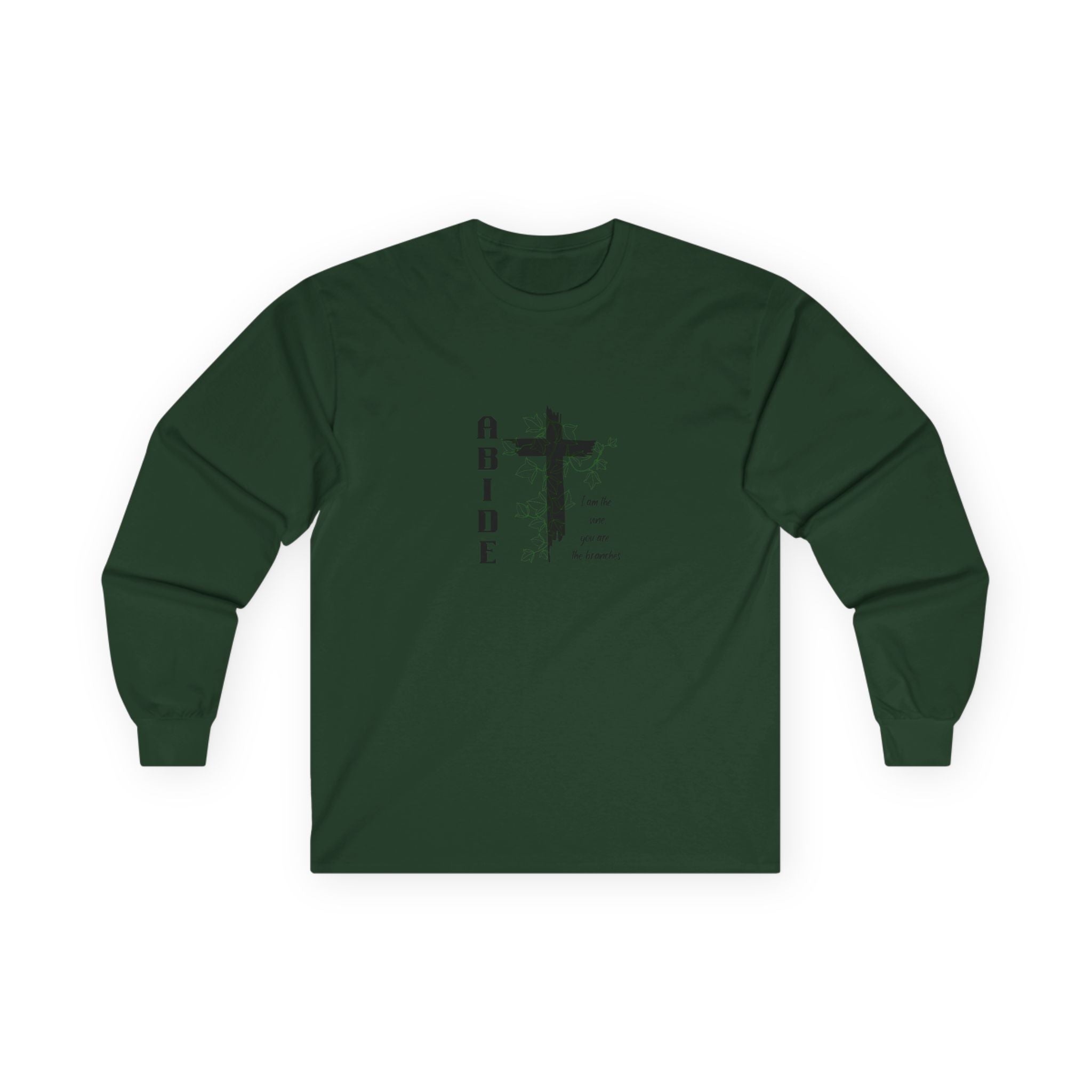 Abide Cross Long Sleeve Tee — Christian Faith Graphic Shirt