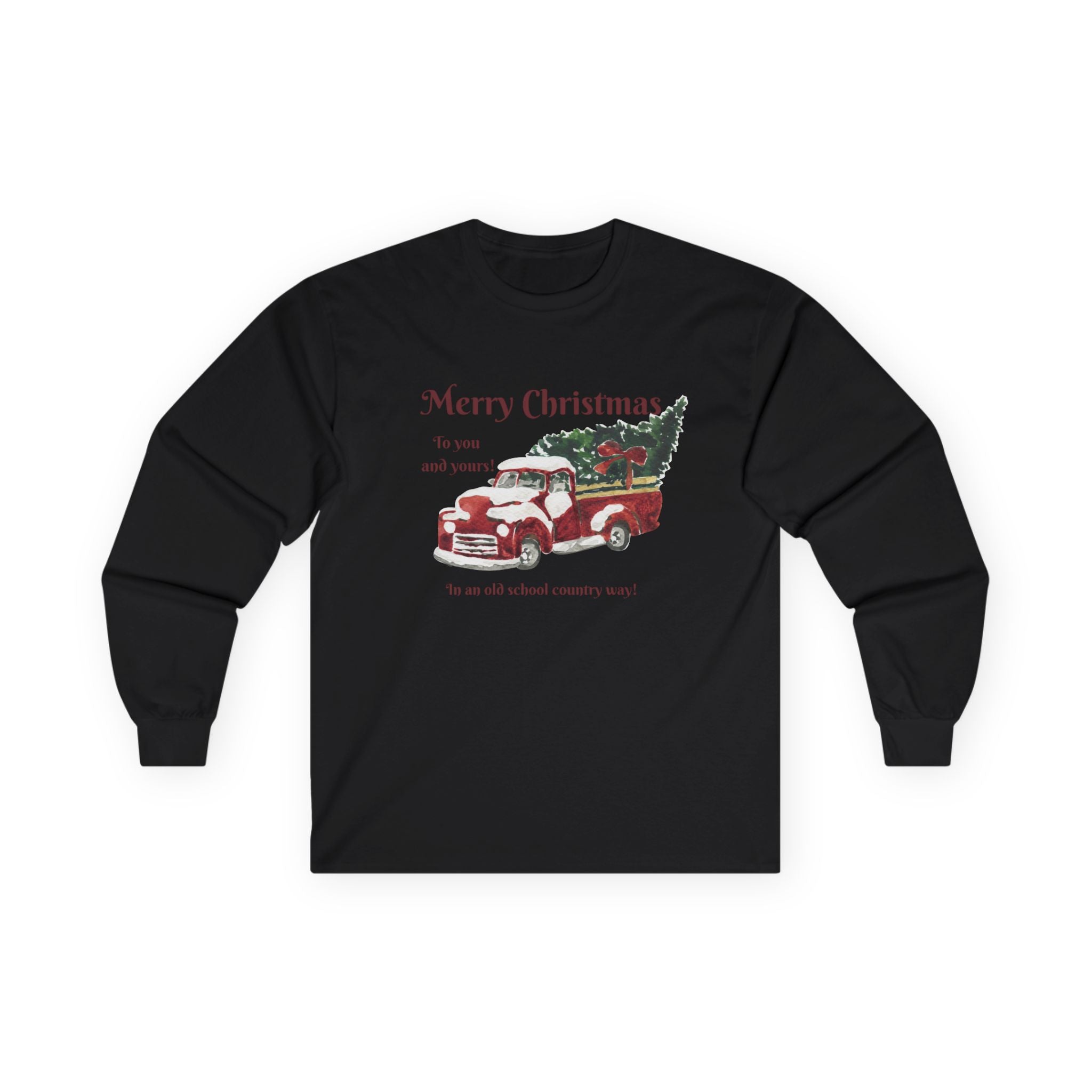 Christmas Vintage Truck Long Sleeve Tee — "Merry Christmas" Holiday Shirt