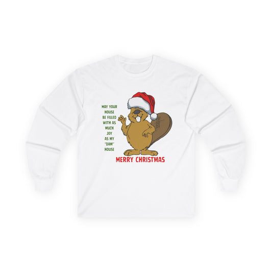 Christmas Beaver Long Sleeve Tee — "Merry Christmas" Holiday Graphic