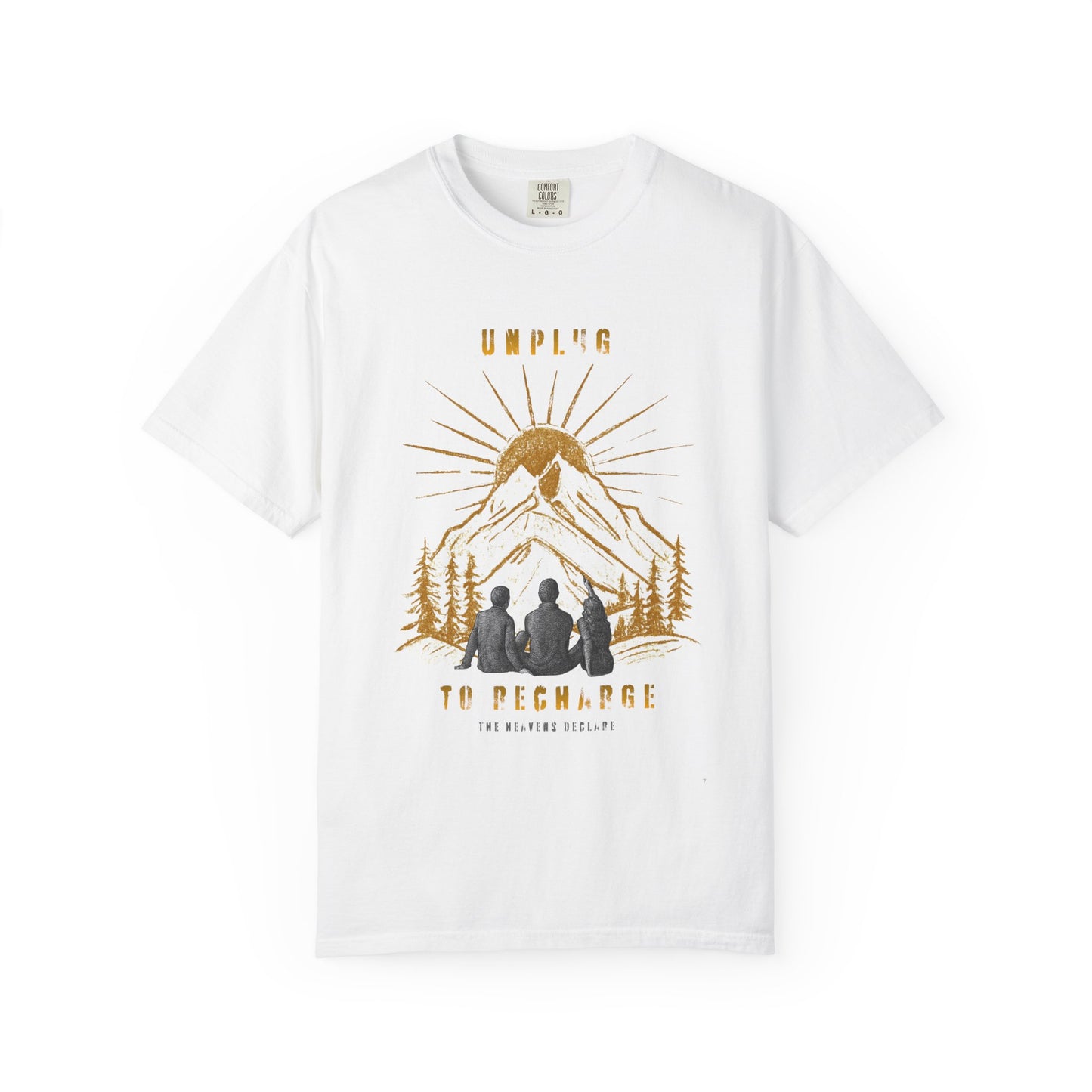 Adventure T-Shirt — "Unplug to Recharge" Mountain Camping Graphic