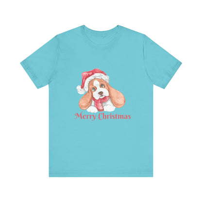 Christmas Puppy T-Shirt — 'Merry Christmas' Cute Dog in Santa Hat