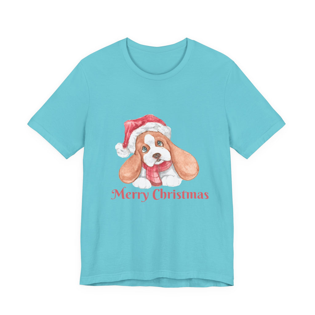 Christmas Puppy T-Shirt — 'Merry Christmas' Cute Dog in Santa Hat