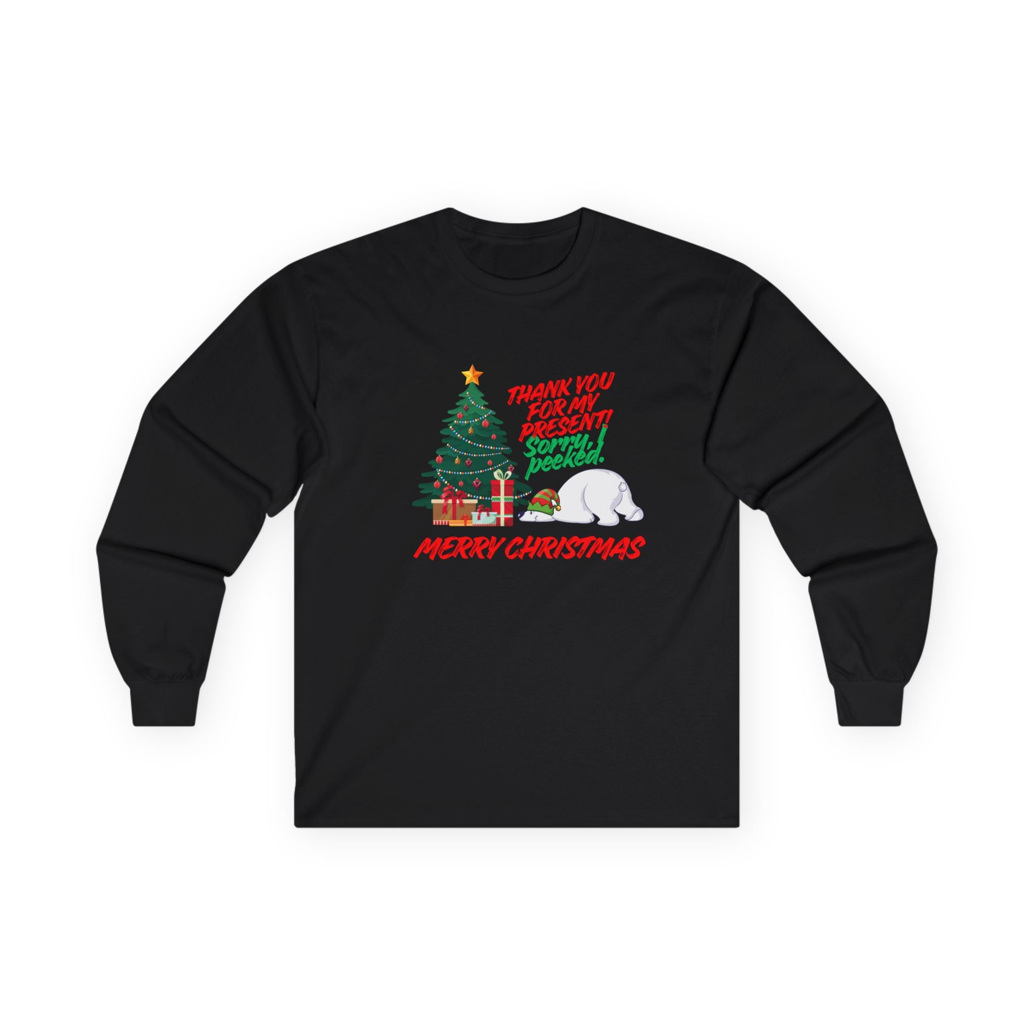 Christmas Polar Bear Long Sleeve Tee — "Thank You For Any Present! Some Peace" Holiday Shirt