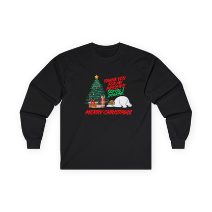 Christmas Polar Bear Long Sleeve Tee — "Thank You For Any Present! Some Peace" Holiday Shirt